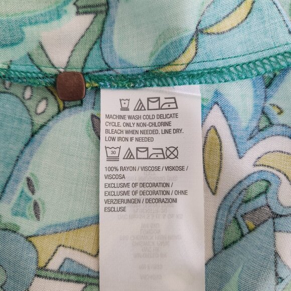 Susan Graver Passport Size L Green Blue Mustard Button Front Relaxed Top Blouse - Picture 7 of 7